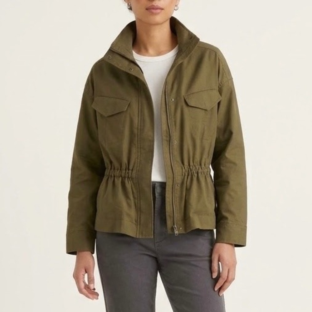 FRAME Field Jacket Cotton Linen Blend Olive Green Cinched Waist Utility Large